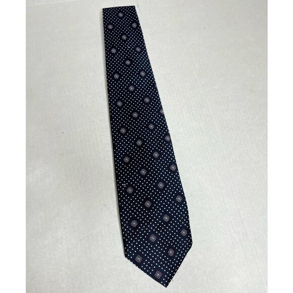 Christian Dior Vintage Mens Navy Blue Patterned Tie - Picture 1 of 7